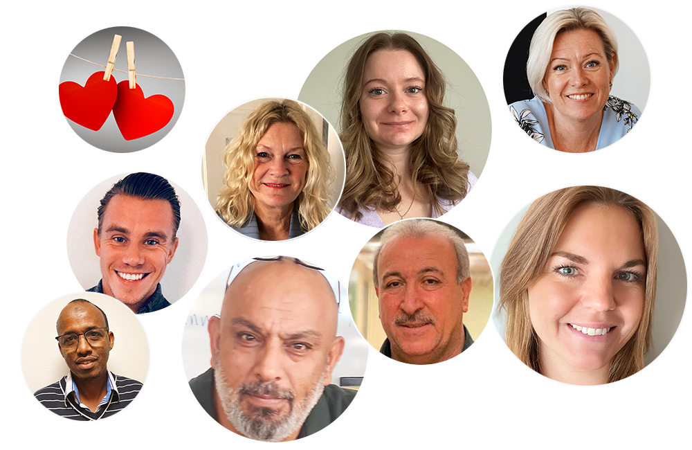 Bildkollage på flera v våra anställda.