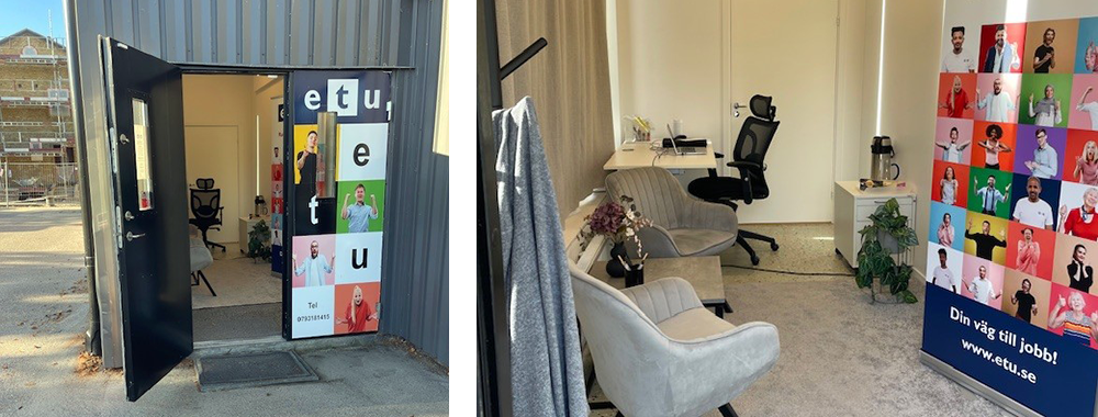Exteriör och interiör på kontoret i Lomma.
